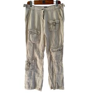 Jaded London Womens Beige 100% Linen Cargo Pants Utility Straight Leg Size M